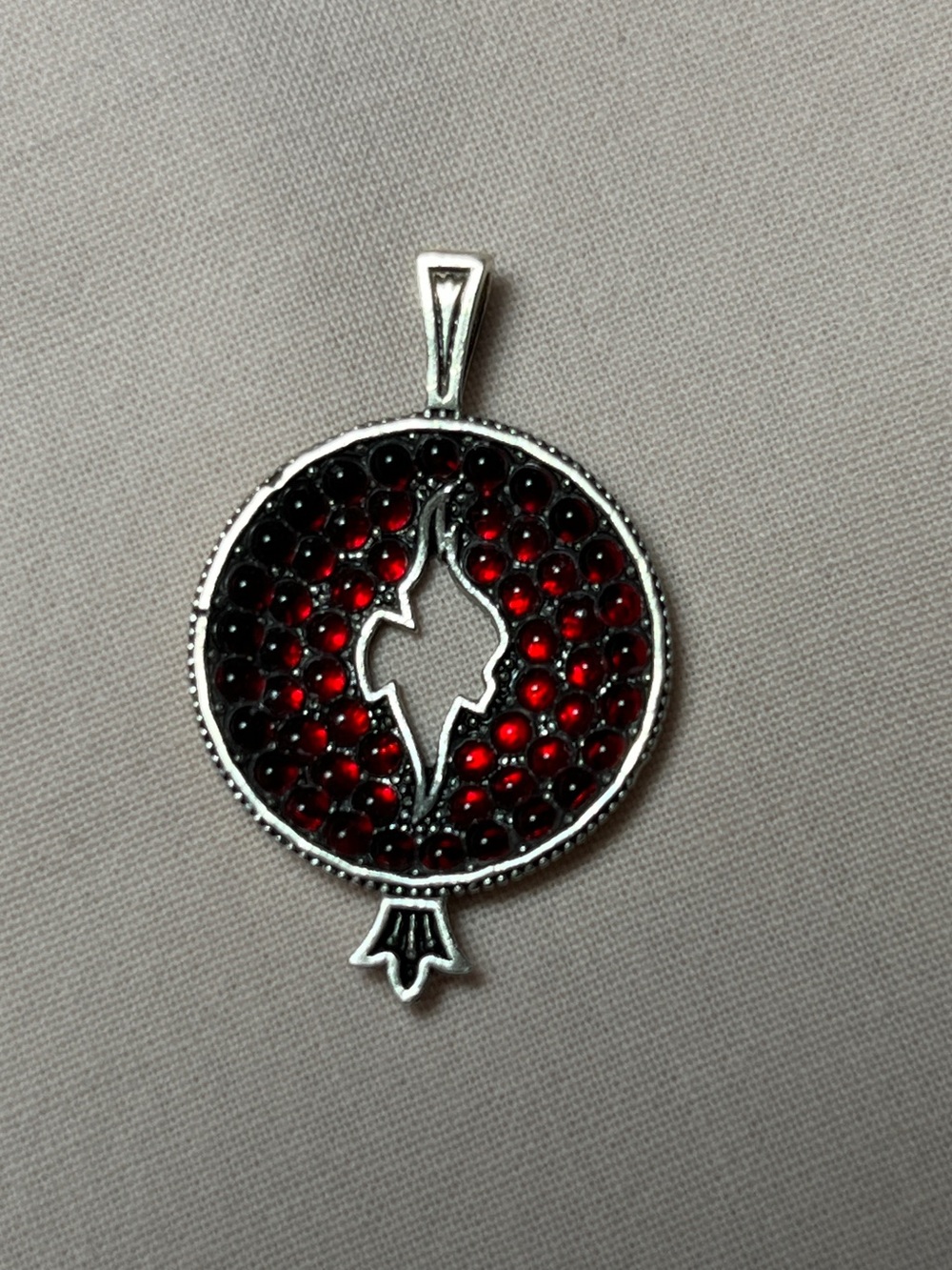 Red Crystal Round Pendant Necklace - Unbranded Silver Tone